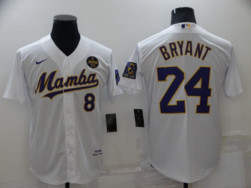 Men's Los Angeles Dodgers Front #8 Back #24 Kobe Bryant 'Mamba' White Cool Base Stitched Jersey Men's Los Angeles Dodgers Front #8 Back #24 Kobe Bryant 'Mamba' White Cool Base Stitched Jersey